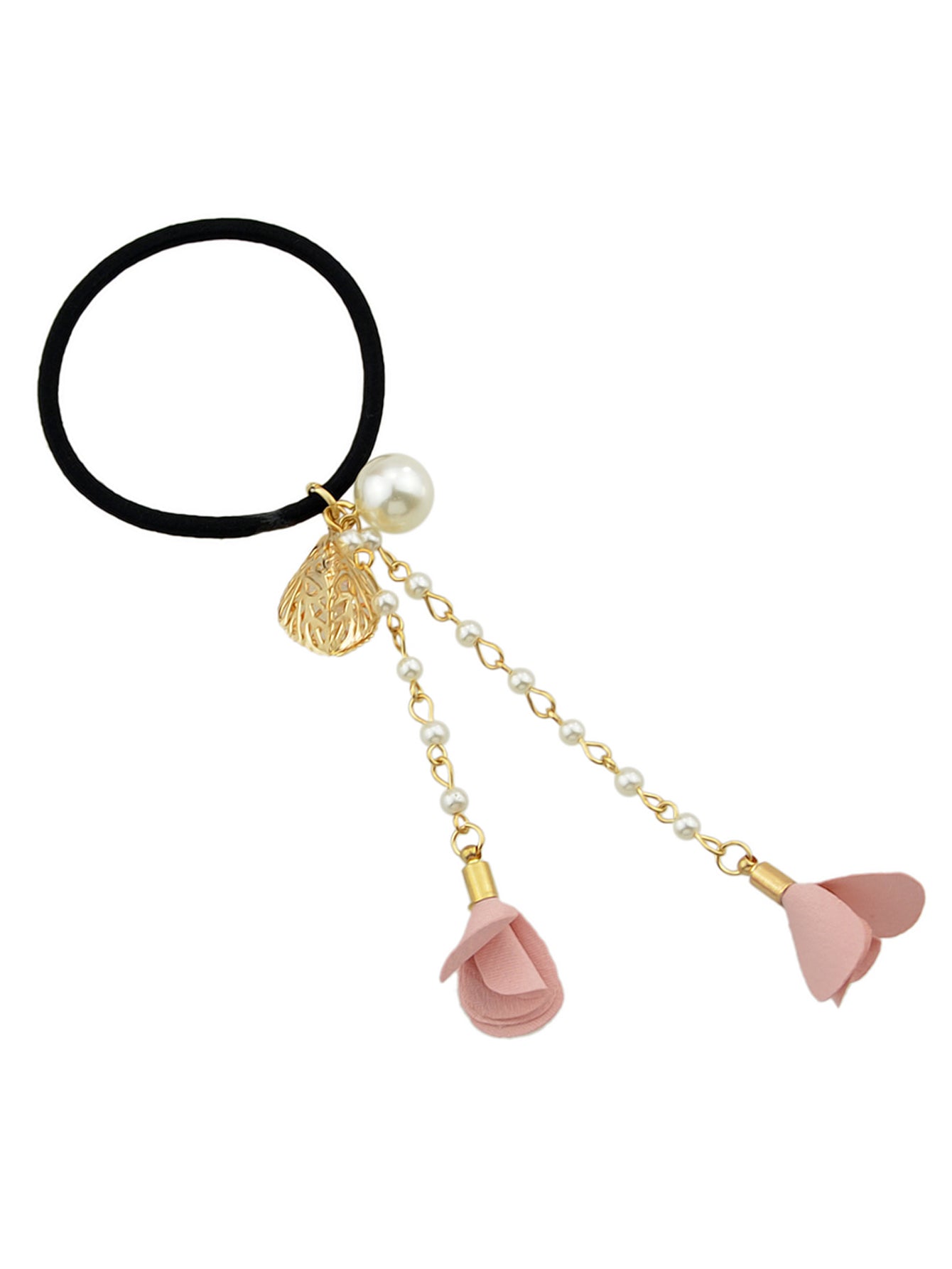 Hair Holder Accessories Pearl Long Chain Headwear Petal Elastic Hair Ties Ropes-2
