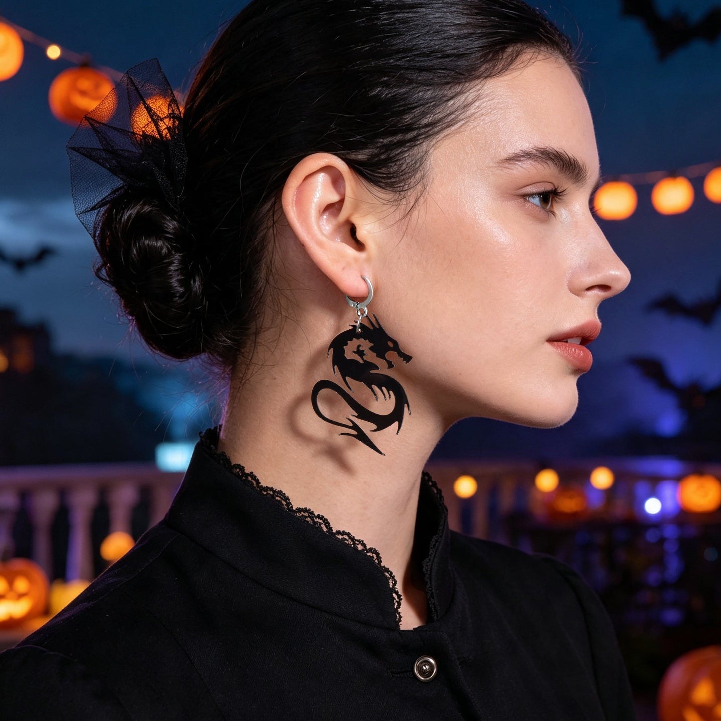Halloween Acrylic Dragon Dangle Hoop Earring Gothic Spooky Party Cosplay Jewelry-0
