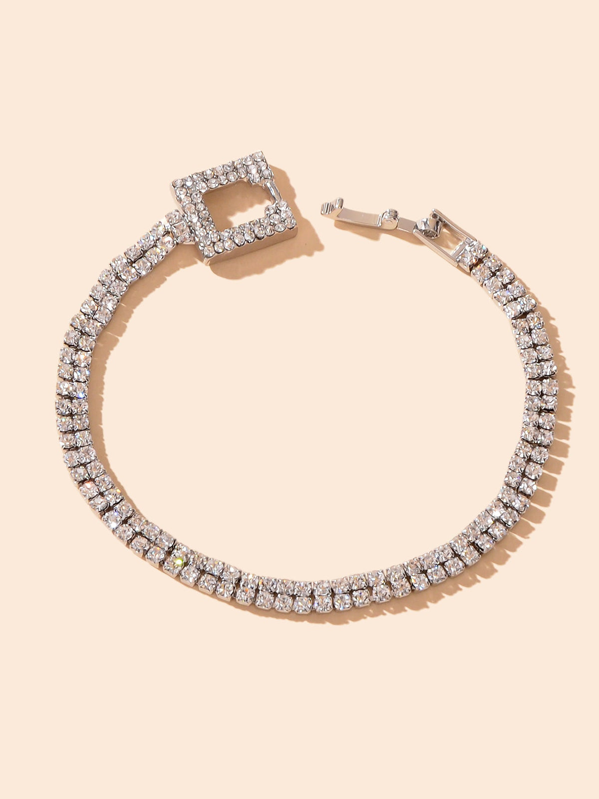 Textured Jewelry Full Rhinestone Rosegold Geometric Chain Women Tennis Bracelet-5