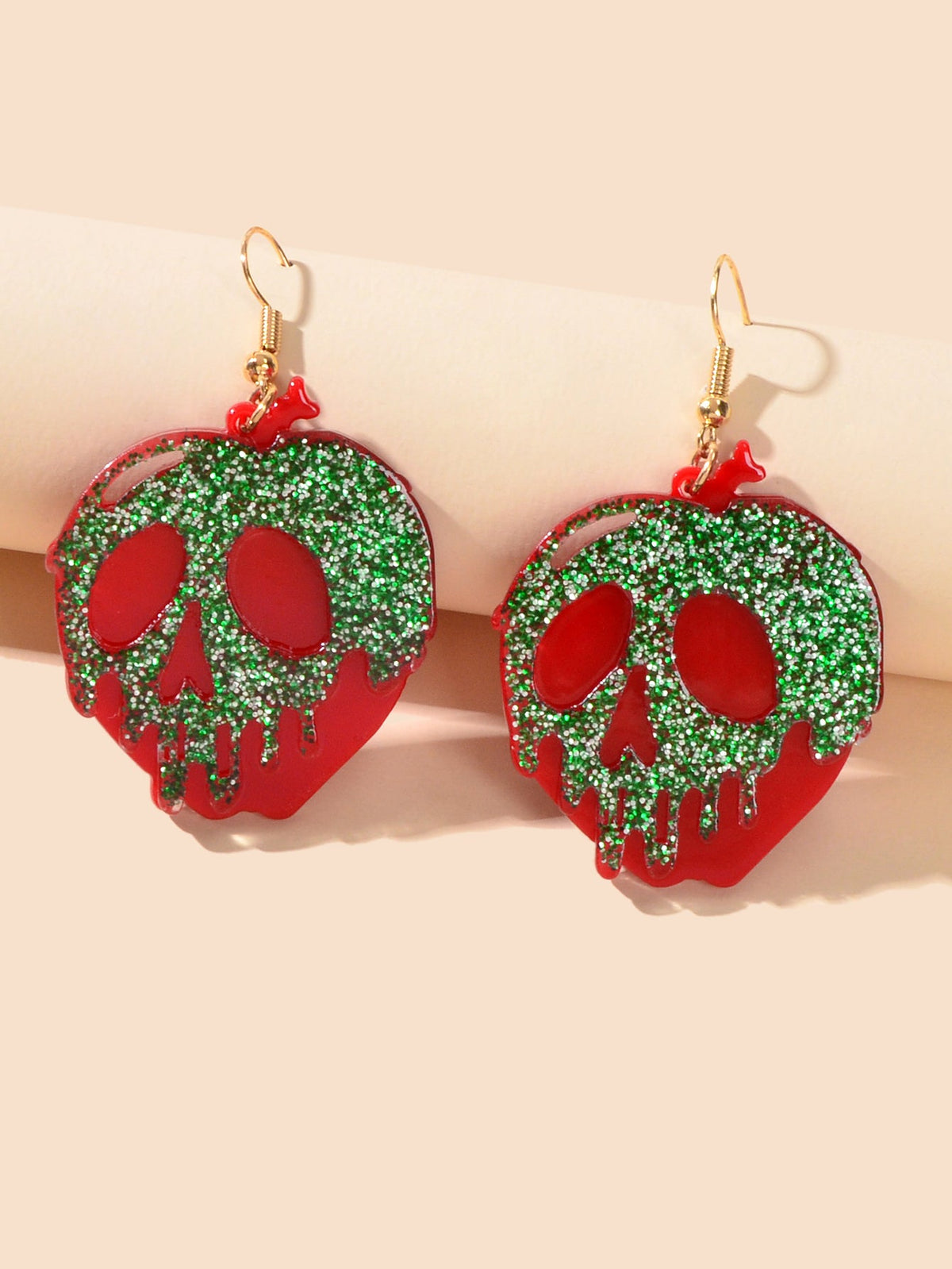 Halloween Gothic Punk Green Red Acrylic Skull Statement Dangle Hook Earrings-1