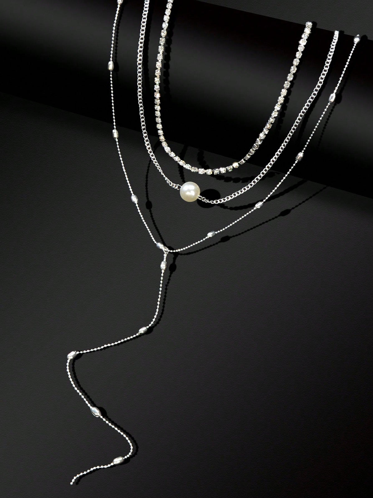 Silver Triple-Layer Chain Long Tassel Necklace Elegant Statement Piece-2