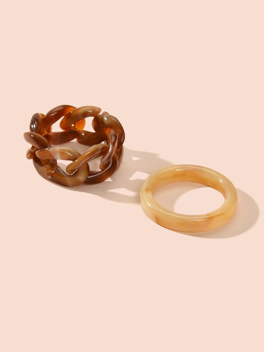 2pcs Trendy Jewelry Blue Brown Geometric Stackable Multiple Midi Finger Ring Set-1