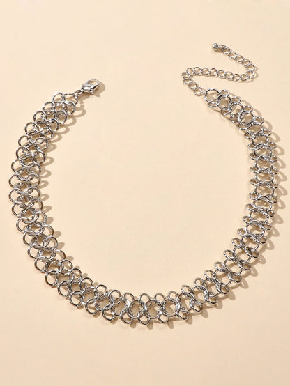 Punk Jewelry Silver Link Lock Chain Short Statement Necklace Choker Accessories-1