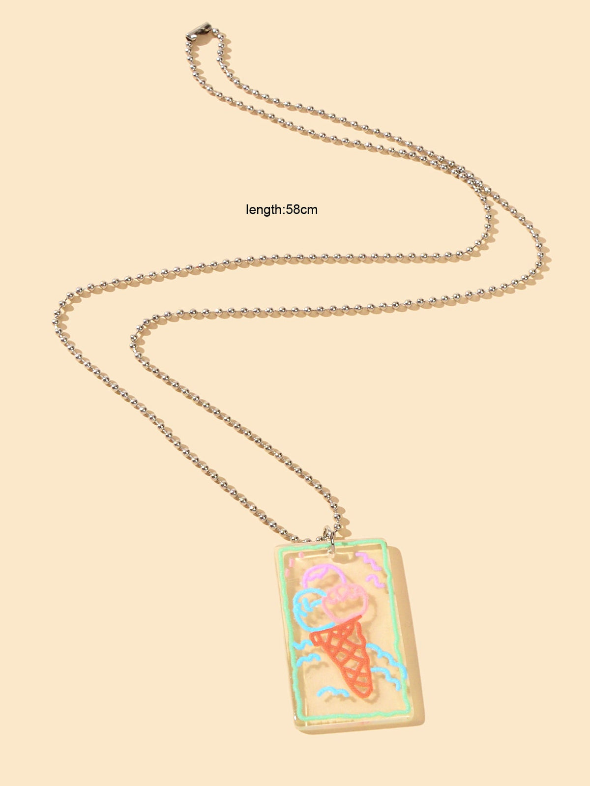 Long Silver Chain Resin Ice Cream Square Charm Necklace Best Friends Funny Gift-1