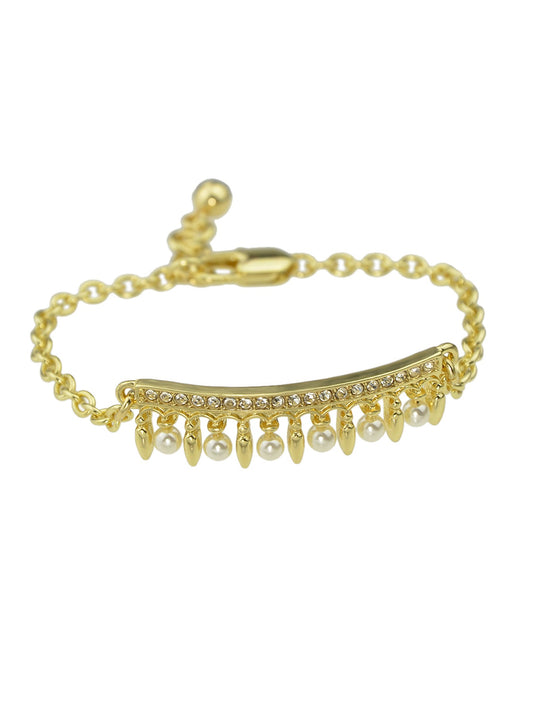 Textured Accessories Pearl Rhinestone Gold Charm Friendship Classic Bracelet-1