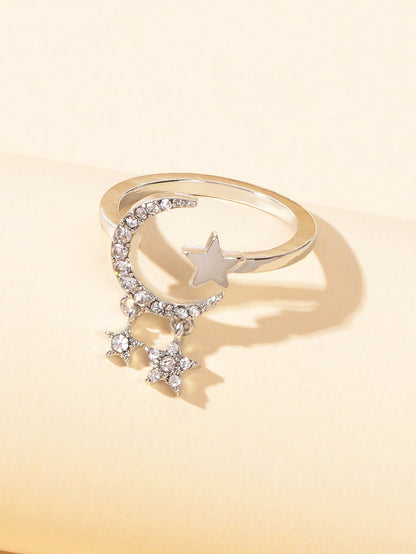 Wedding Anniversary Jewellery Rhinestone Star Charm Moon Finger Ring Women Band-1