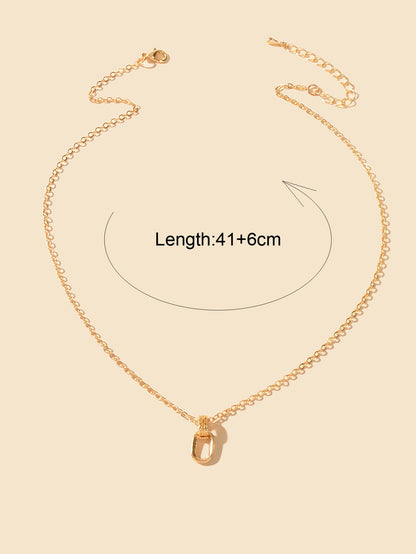 Dainty Delicate Gold Chain Geometric Elliptical Necklace Party Jewellery Collar-1