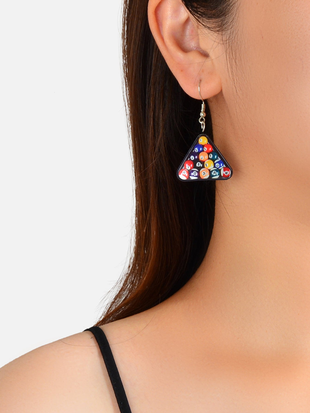 Colorful Pool Snooker Billiard Ball Acrylic Triangle Statement Dangle Earrings-1
