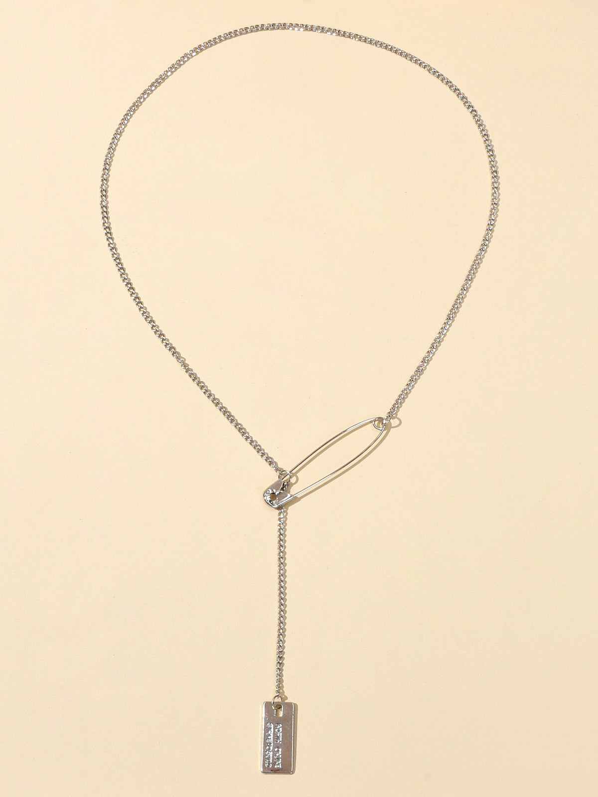 Punk Hip Hop Goth Style Gold Silver Chain Pin Square Pendant Y Lariat Necklace-1