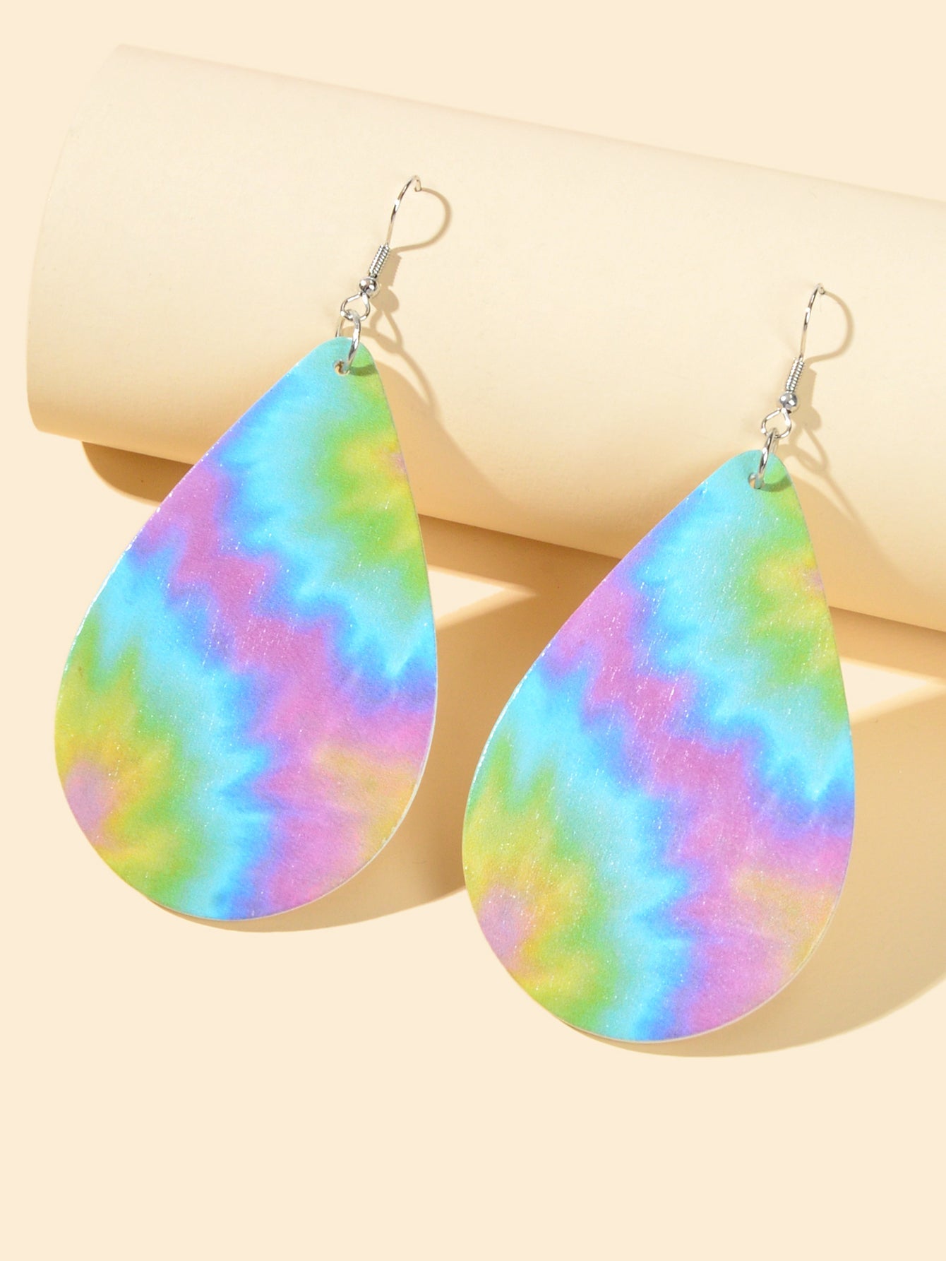 Bohemian Ethnic Style Geometric Pattern Wood Water Drop Dangle Holiday Earrings-1