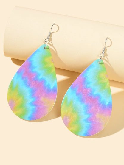 Bohemian Ethnic Style Geometric Pattern Wood Water Drop Dangle Holiday Earrings-1