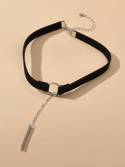 Gothic Punk 90s Black Leather Choker Bar Tattoo Choker Necklace Grunge Collar-1