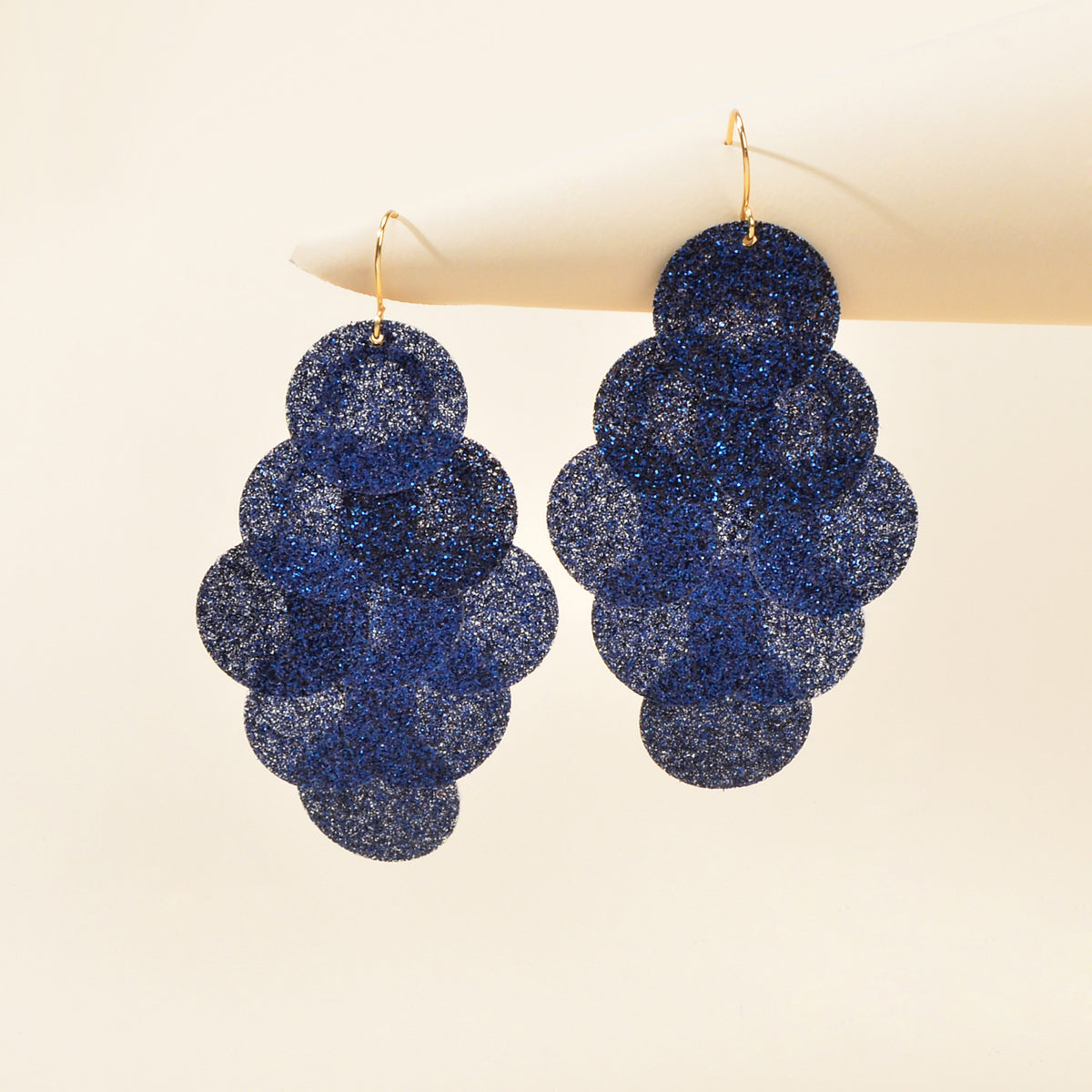 Awesome Navyblue Round Disc Spinning Shining Chunky Chandelier Big Earrings Gift-1