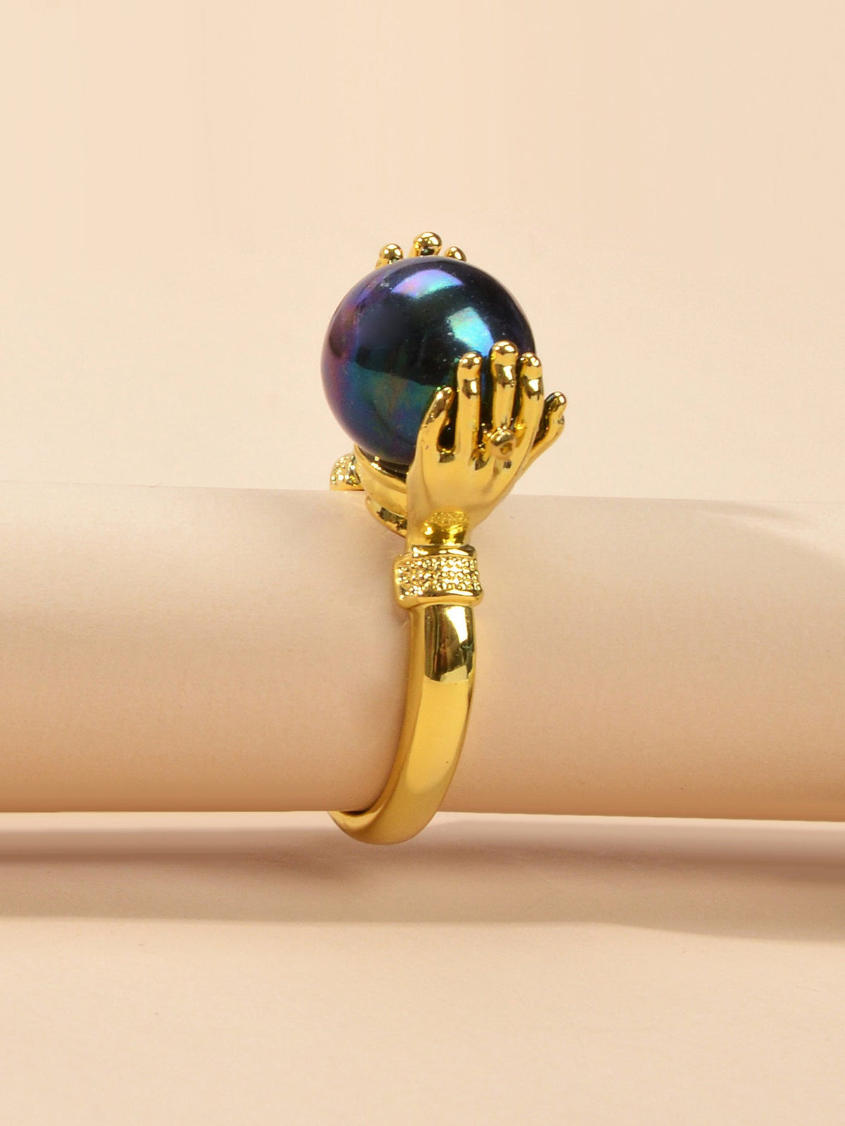 Anniversary Wedding Unique Blue Beads Gold Hand Dome Ring Retro Women Teens Band-1
