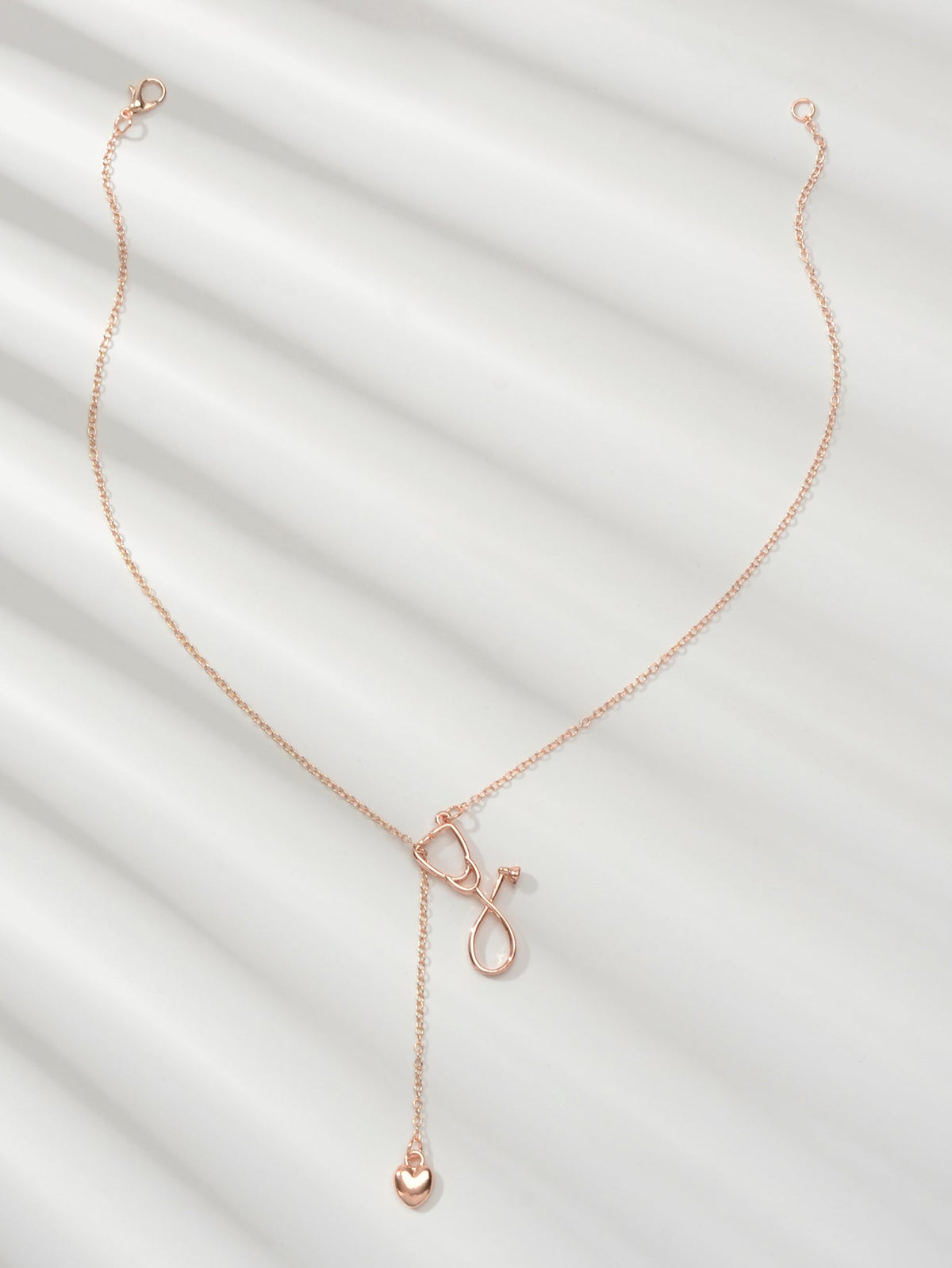 Minimalist Jewelry Trendy Gold Silver Stethoscope Heart Pendant Y shape Necklace-1