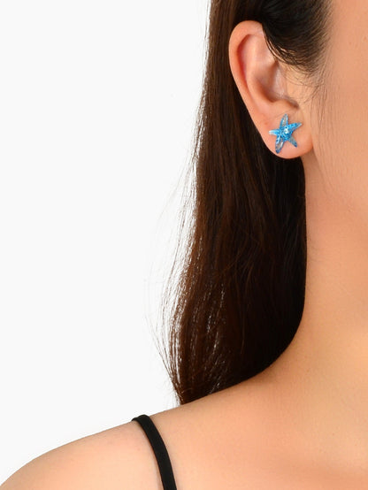 Ocean Beach Tribal Chic Blue Resin Starfish Stud Earrings Holiday Sea Jewellery-1