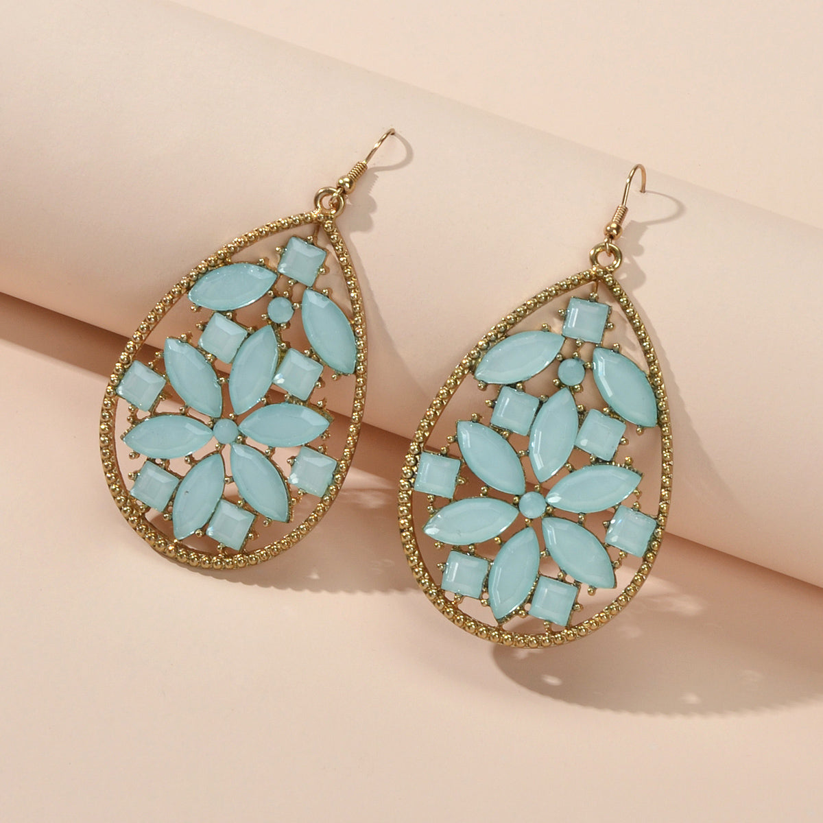 Ladies Jewellery Pink Green Acrylic Flower Water Drop Good Quality Earrings Gift-1