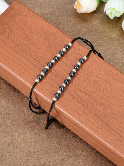 2pcs Bead Black Rope Adjustable Anklet Matching Couple Best Friend Foot Jewelry-2