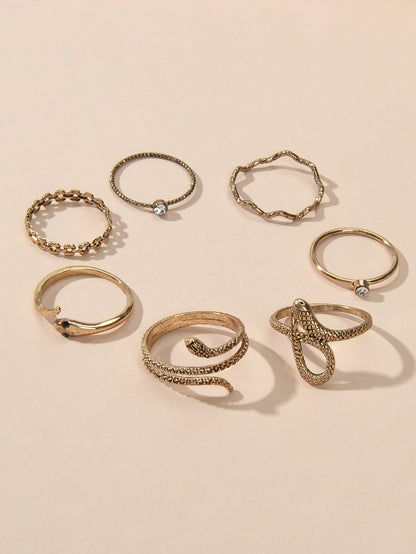 Multiple 7pcs Vintage Boho Chic Antique Gold Snake Midi Finger Knuckle Rings set-1