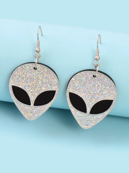 Acrylic UFO Alien Outer Space Superman Dangling Drop Earrings Funky Jewellery-1
