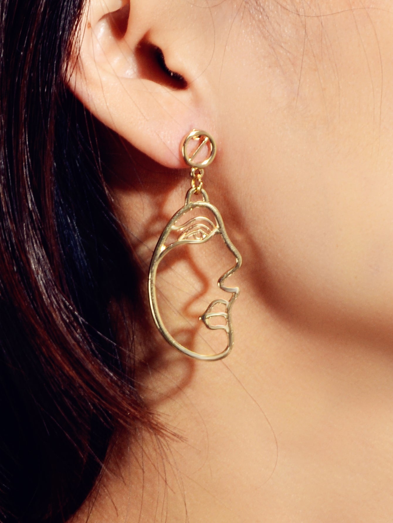 Geometric Punk Gold Metal Face Shape Minimalist Statement Dangle Earrings Party-2