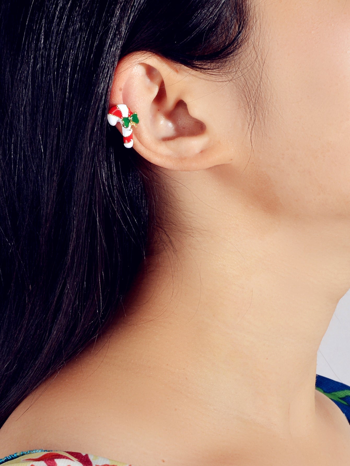 1pc Christmas Jewelry Festival Multi-colored Crutch Bow Holiday Earring Eac Cuff-1