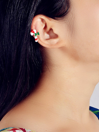 1pc Christmas Jewelry Festival Multi-colored Crutch Bow Holiday Earring Eac Cuff-1