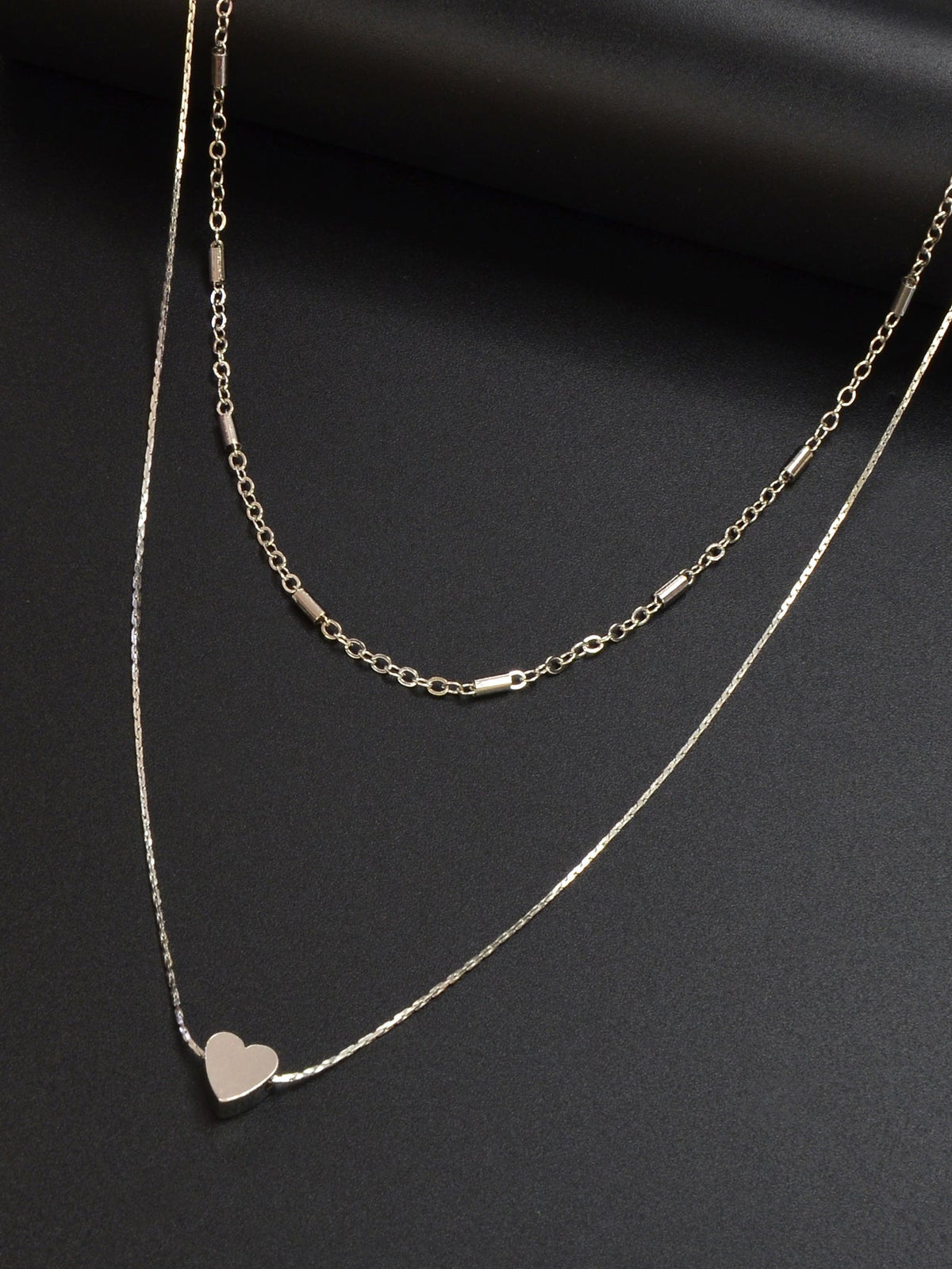 Minimalist Chic Double layer Silver Chain Heart Pendant Clavicle Party Necklace-2