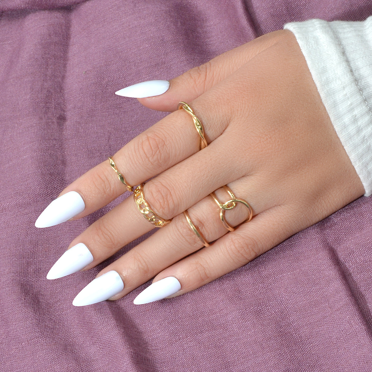 Minimalist Punk 5 pcs Trendy Gold Silver Stackable Multiple Midi Finger Ring Set-4