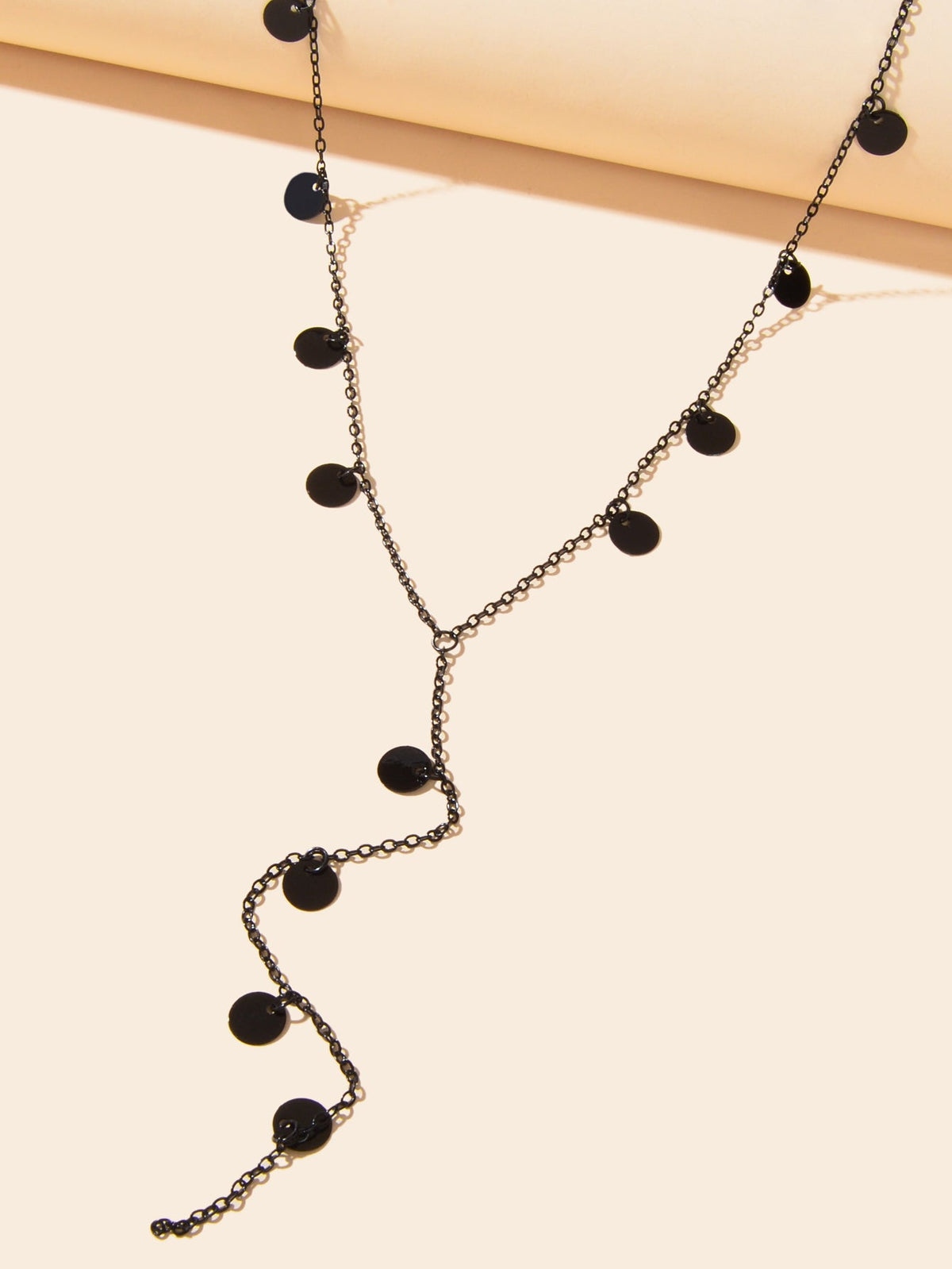 Stylish Jewellery Black Disc Charm Y Style Long Chain Pendant Necklace for Women-2