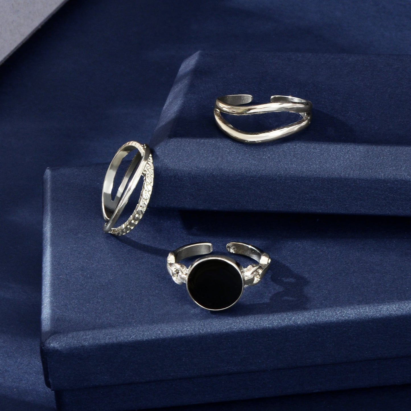 3 pcs Minimalist Round Eanmel Stackable Multiple Knuckle Midi Finger Ring Set-3