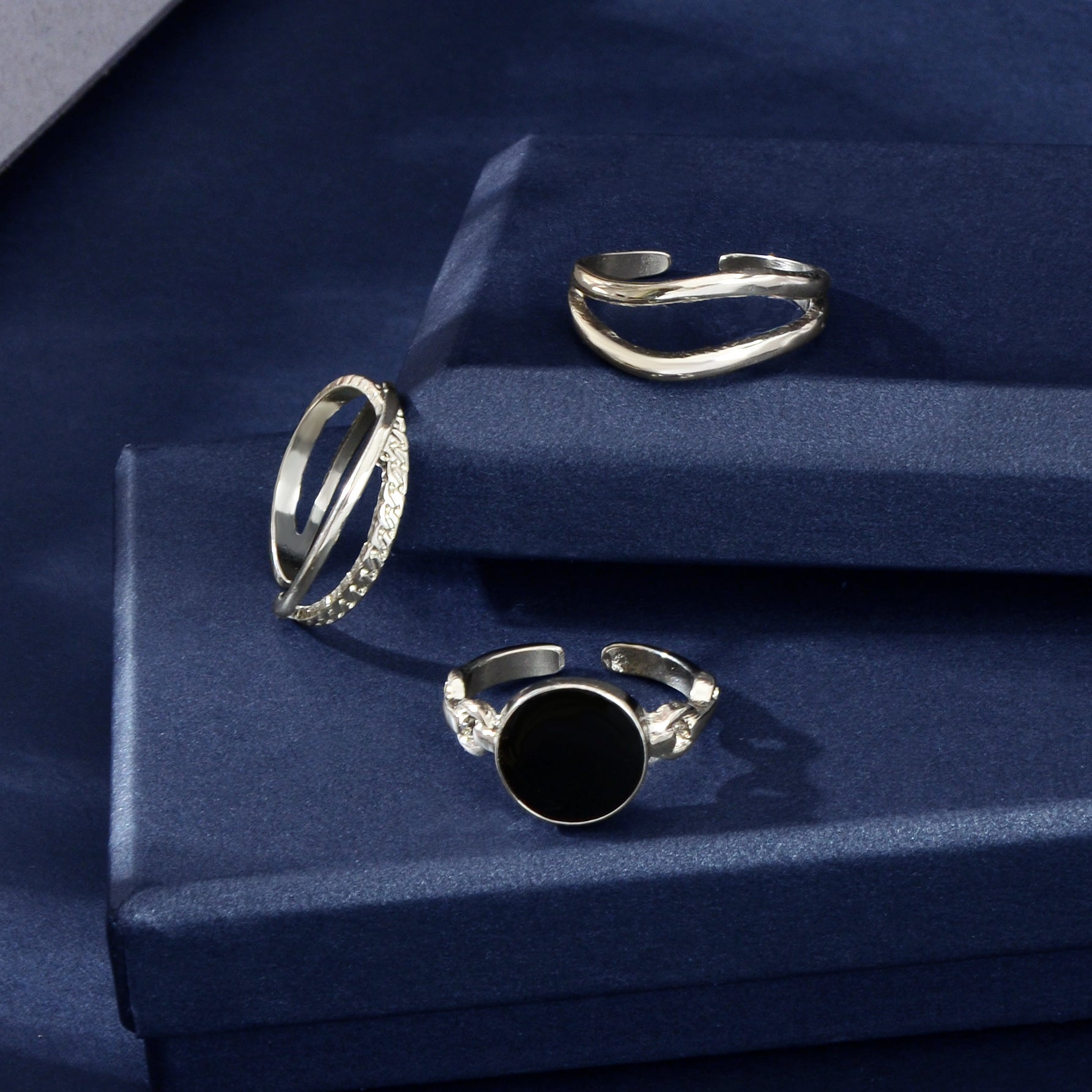 3 pcs Minimalist Round Eanmel Stackable Multiple Knuckle Midi Finger Ring Set-3