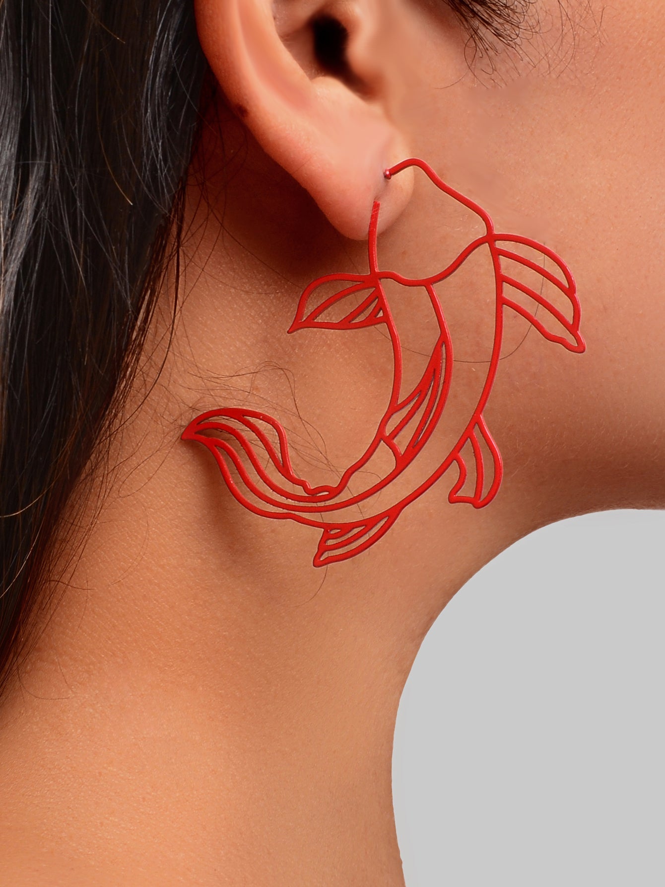 Personality Red Hollow Fish Stud Exaggerated Earrings Party Decoration for Women-1