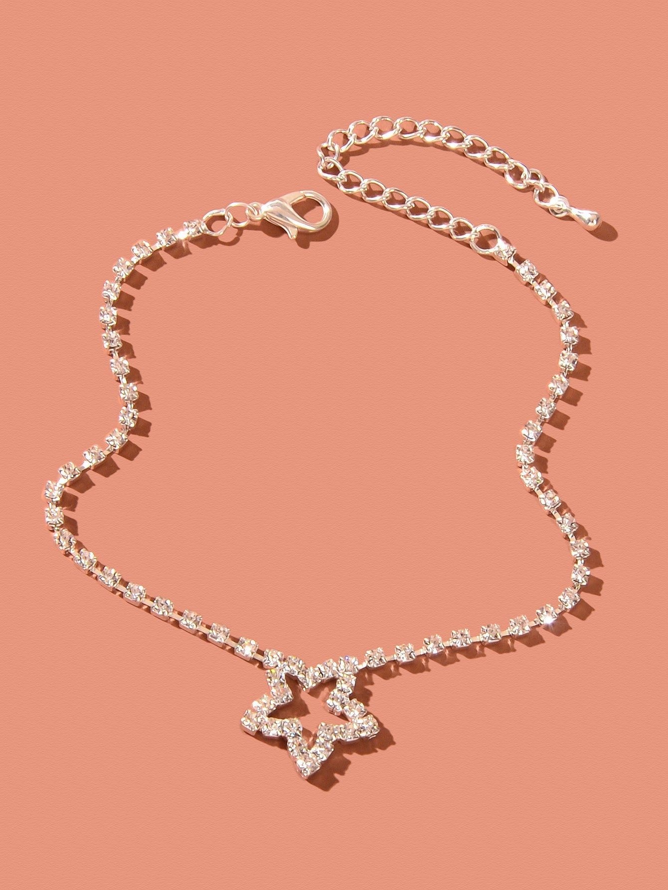 Luxurious Rhinestone Decor Star Charm Silver Anklet Wedding Party Foot Jewellery-1