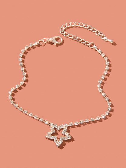 Luxurious Rhinestone Decor Star Charm Silver Anklet Wedding Party Foot Jewellery-1