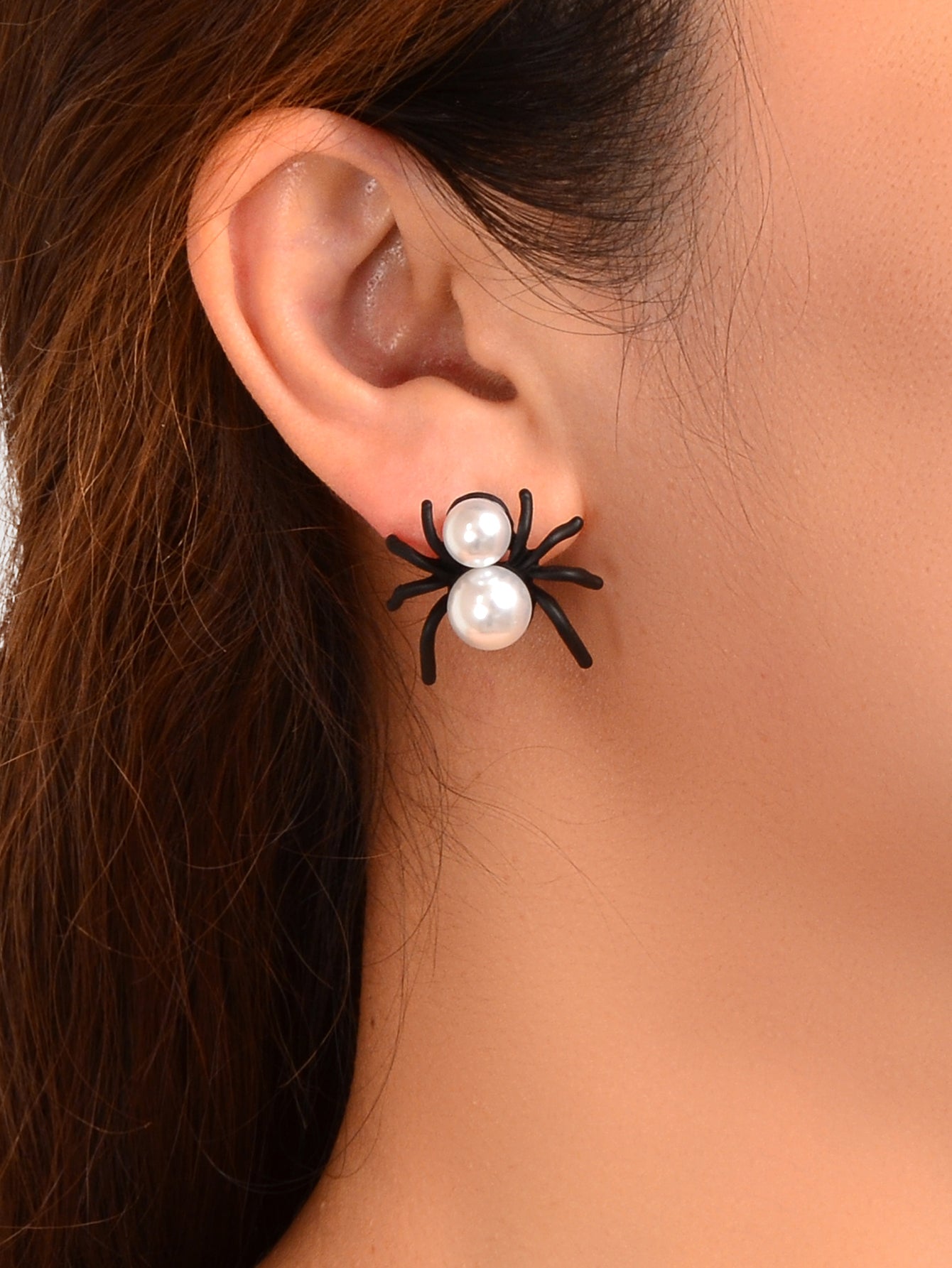 Faux Pearl Black Spider Stud Earrings Girls Costume Party Exaggeration Accessory-1