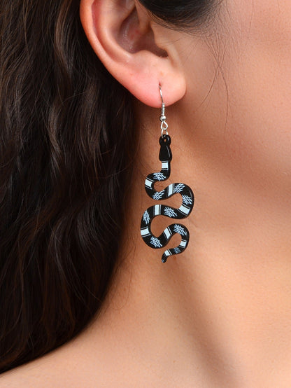 Unique Multicolor Acrylic Snake Dangle Statement Punk Weird Earrings Ear Jewelry-1