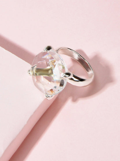 Perfect Engagement Gift Big Transparent Simulated Crystal Finger Ring Women Band-1