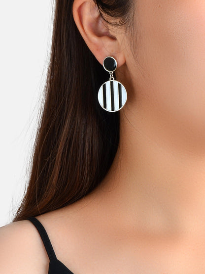 Retro Black White Enamel Round Dangle Hypoallergenic Party Earrings Jewellery-1