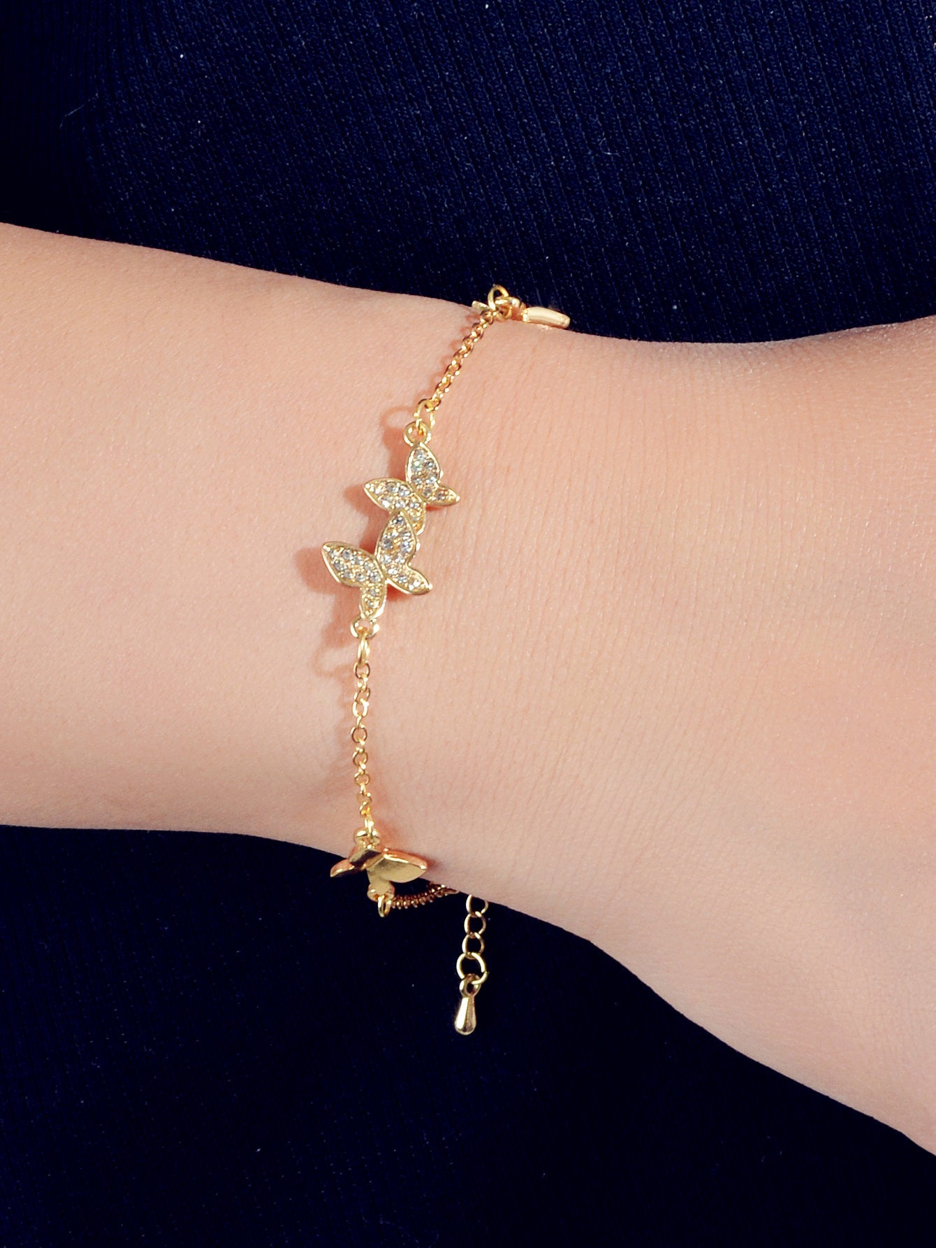Rhinestone Decor Silver Butterfly Charm Chain Bracelet Best Friends Funny Gifts-1