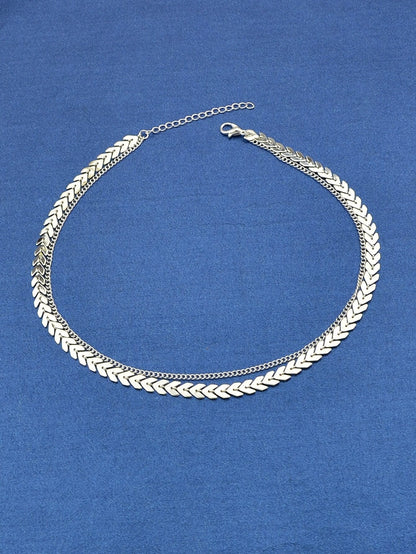 Female Gift Double layer Gold Silver Chain Short Clavicle Punk Collar Necklace-1