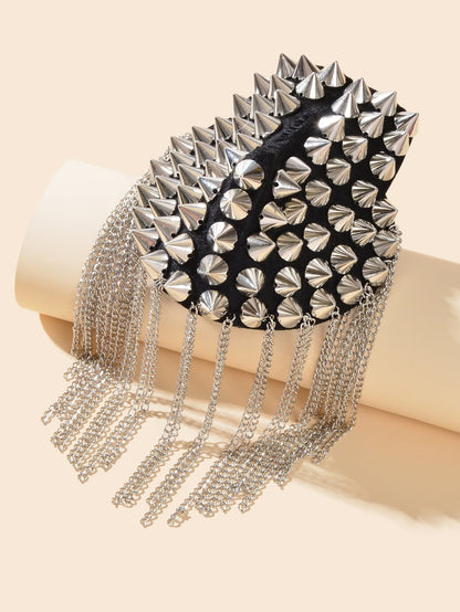 2pcs Fashionable Rivet Fringe Shoulder Epaulet Brooch Edgy Accessories-2