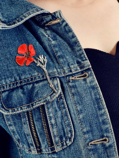 Elegant Jewellery Gold Silver Plated Branch Red Flower Bouquet Brooch Lapel Pin-4