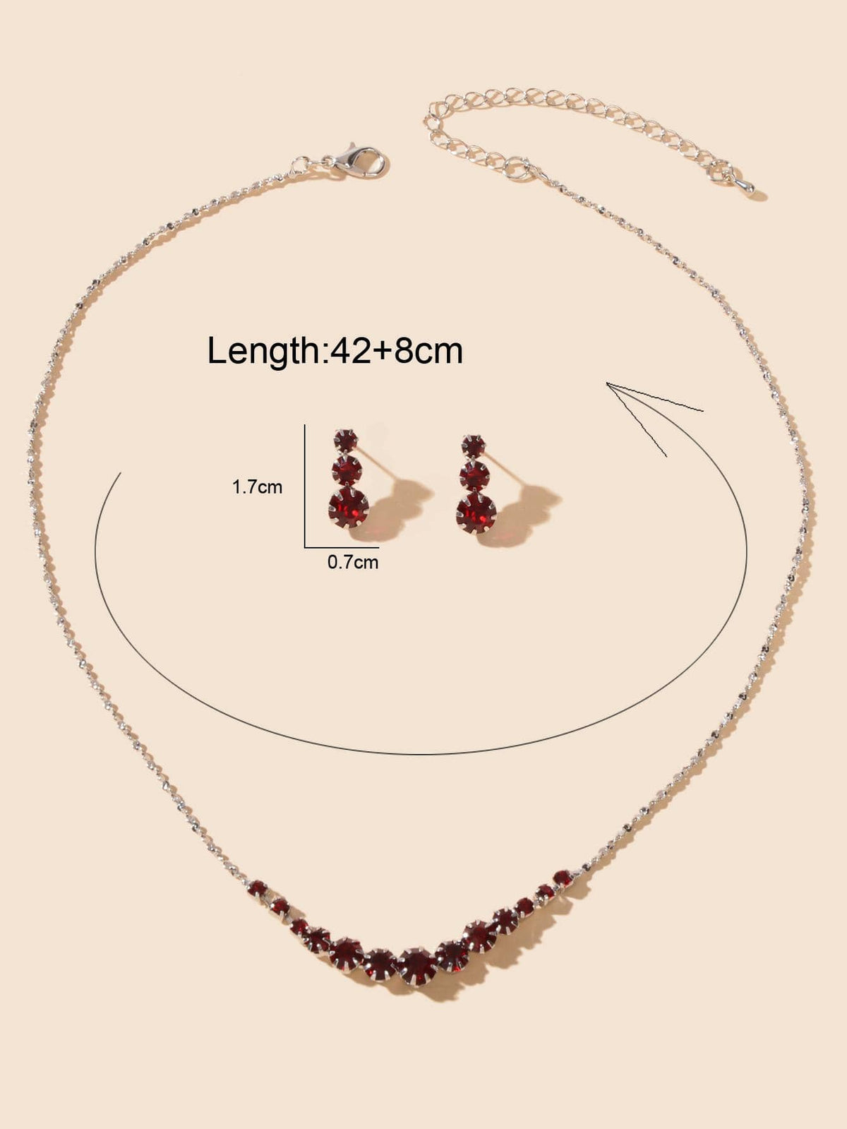 Burgundy Rhinestone Necklace and Winered Earrings Jewelry Set-2