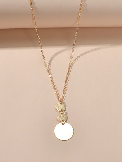 Unique Gold Chain Geometric Round Disc Minimalist Charm Necklace Trendy Jewelry
