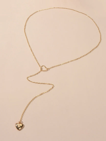 Minimalist Gold Chain Heart Lock Y Lariat Necklace Trendy Women Teens Jewellery-1