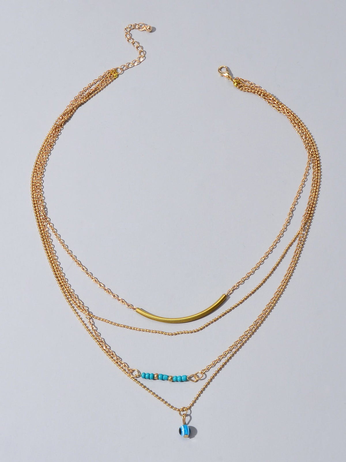 Boho Chic Blue Beads Jewelry Multilayer Gold Chain Round Pendant Ethnic Necklace-1