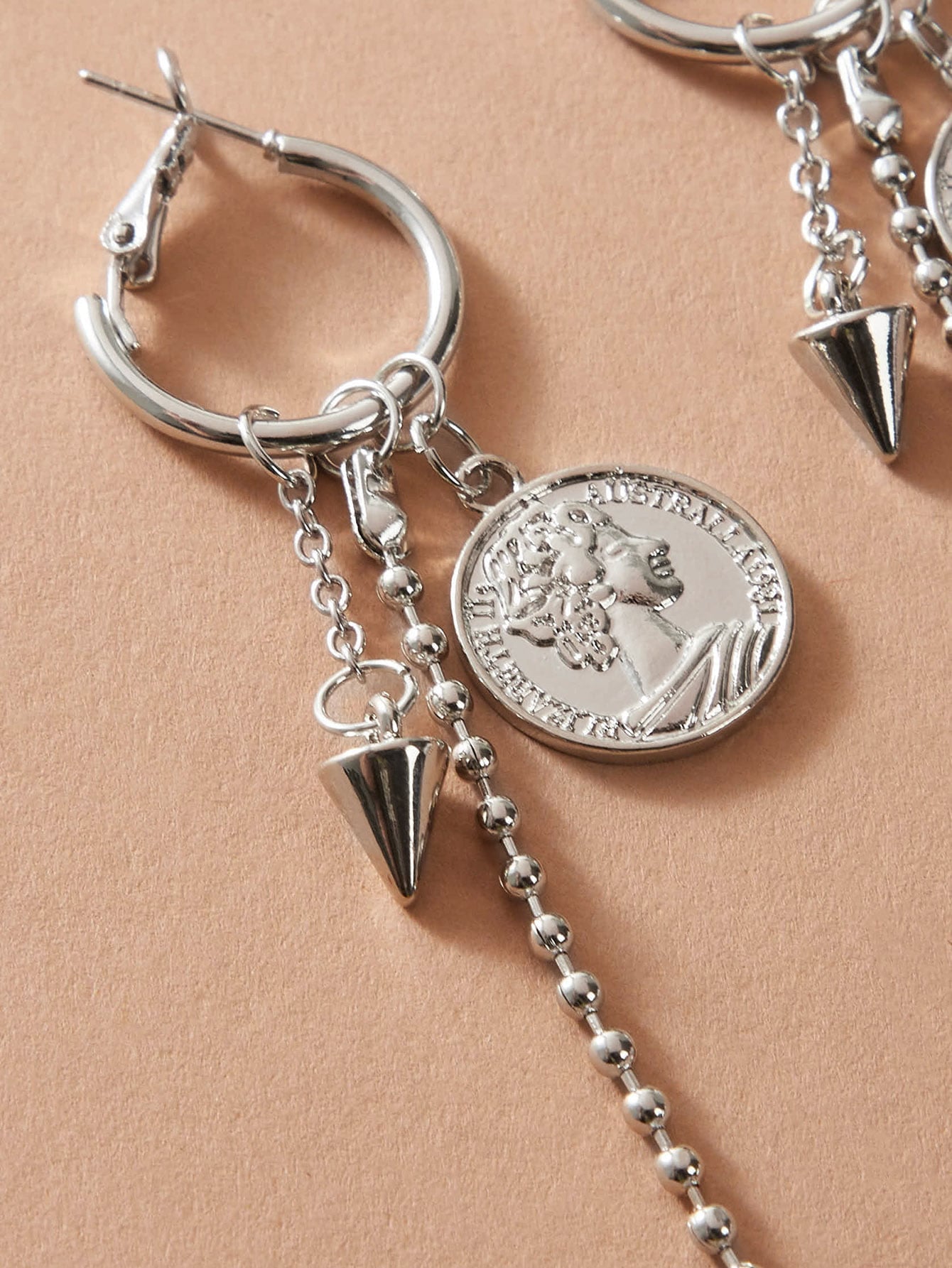 Designer Jewellery Silver Chain Popcorn Chain Spike Cion Charm Hoop Punk Earring-1