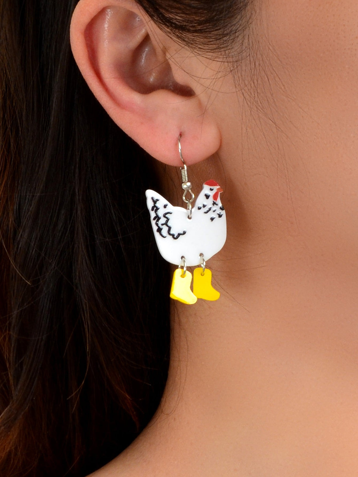 Lovely Cartoon White Acrylic Hen Yellow Boots Dangle Earrings Women Holiday Gift-1