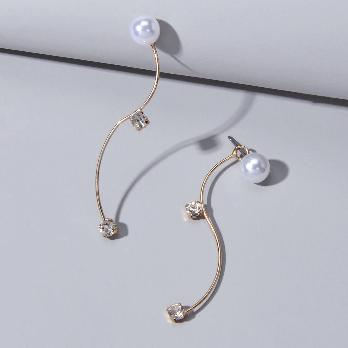 Classics Faux Zircon Pearl Gold Silver Metal S Earrings Ear Jacket Accessories-1